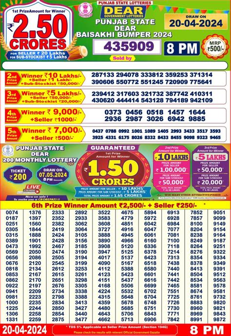 punjab state dear 20 lottery result today 6pm online